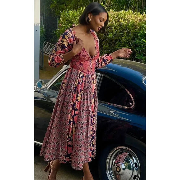 Free People A New Way Maxi Navy Combo Dress - Picture 1 of 8